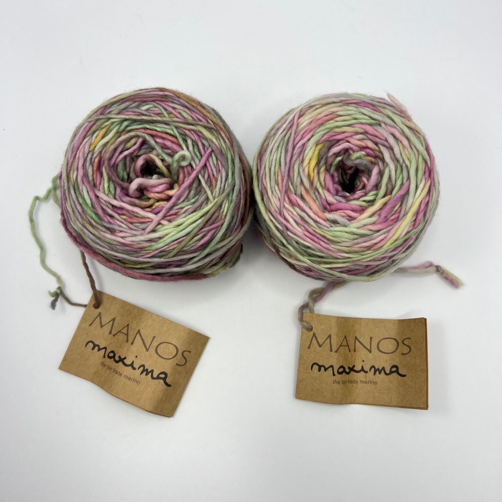Manos del Uruguay Maxima Yarn Lot 2 Skeins M9111 Merino Wool Pink Green Worsted